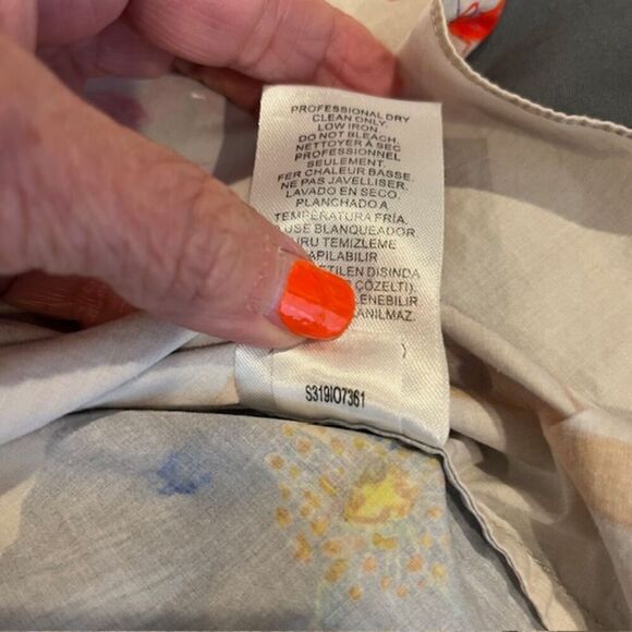 TIBI Floral Cotton Poplin Top Taupe Tropical Grasshoppers Women's Size 4 - Picture 10 of 13